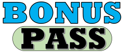 Logo di BonusPass con la parola 'BONUS' in azzurro con contorno nero su sfondo bianco, posizionata sopra la parola 'PASS' in nero su uno sfondo ovale verde.